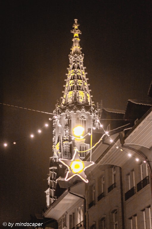 Berne Minster Tower With Christmas Star - Xmas Time