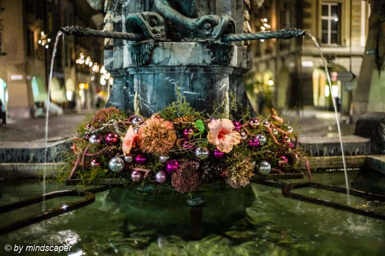 Xmas Deco at Kreuzgass Founatin - Berne by Night