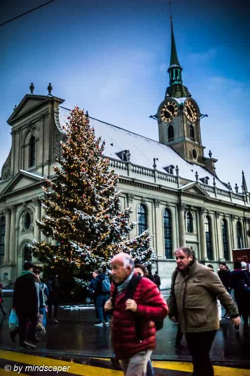 Snowed Xmas Tree With Heiligeistkirche - Berne