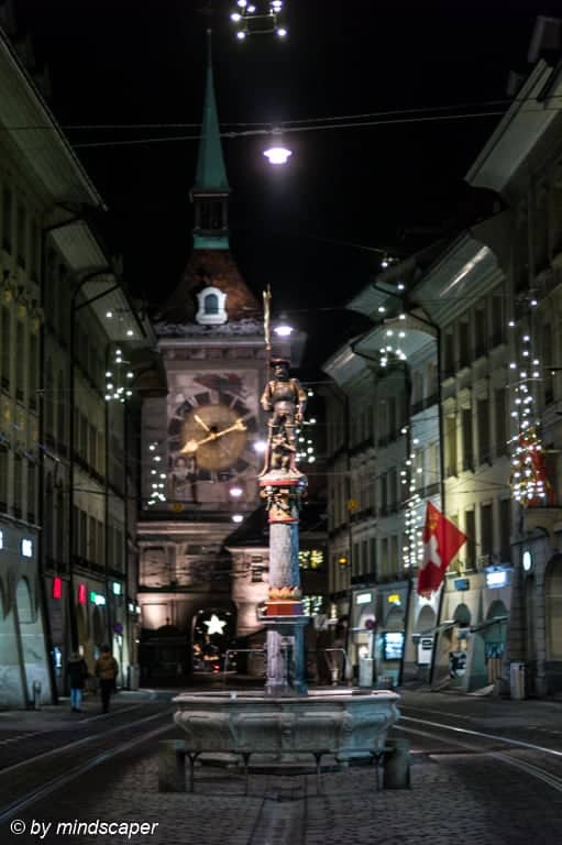 Xmas Lights Markman Fountain & Zytglogge - Berne
