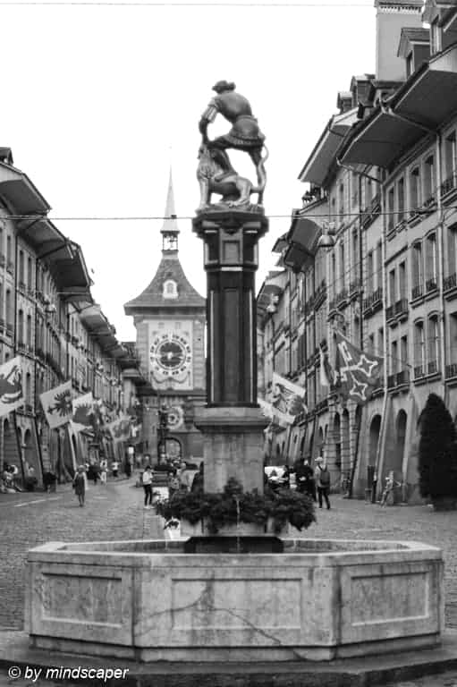 Simson Fountain and Zytglogge - Berne in Black & White