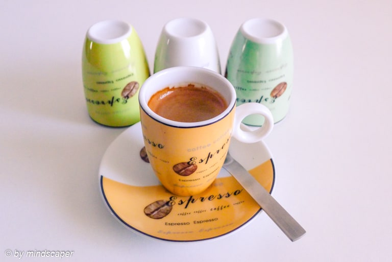 4 Coloured Espresso Labelled Cups - Coffee Time