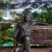 Albert Einstein Statue with Night Skyline of Berne, HDR