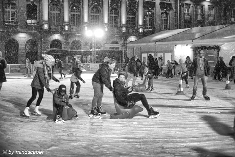 Skating at Bundesplatz - Winter People in Black & White
