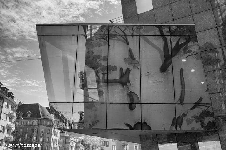 Mirroring Facade at BIT - Berne Architecture in Black & White in HDR