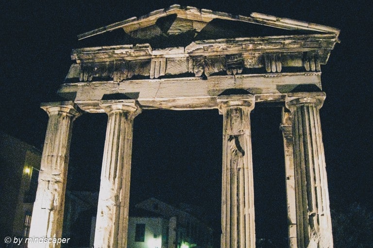 Gate of Athena Archegetis by Night - Romaiki Agora - Plaka - Athens