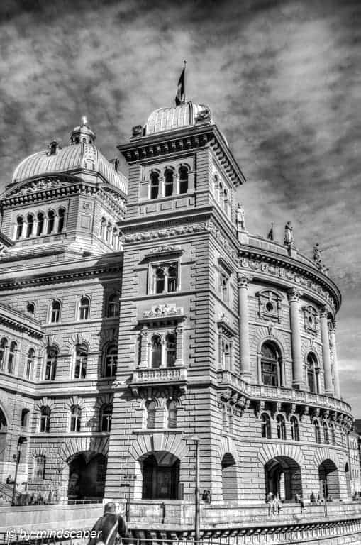 Bundeshaus South-West Tower - Berne in Black & White - HDR