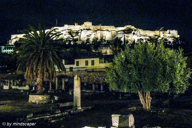 Akropolis by Night, With Romaiki Agora in Front - Plaka - Athens