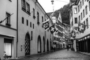 City Hall & Flagged Postgasse in Chur