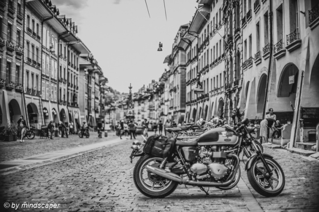 Motorbike in Kramgasse - Berne in Black & White