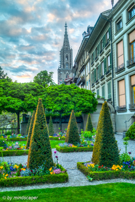 Erlacherhif Garden with Berne Minster - HDR