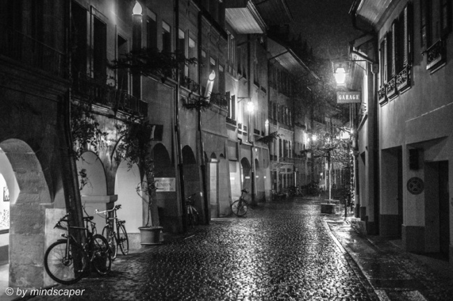 Xmas Lights in Brunngasse Berne - Black & White
