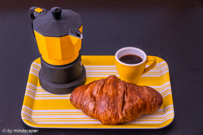 Espresso with Croissant in Yellow